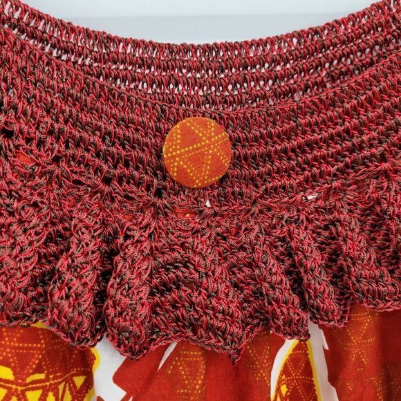 Vtg 70's Dress Handmade Crochet Ruffle Off Shoulder Collar Mermaid Maxi Red Sz M - Picture 5 of 12